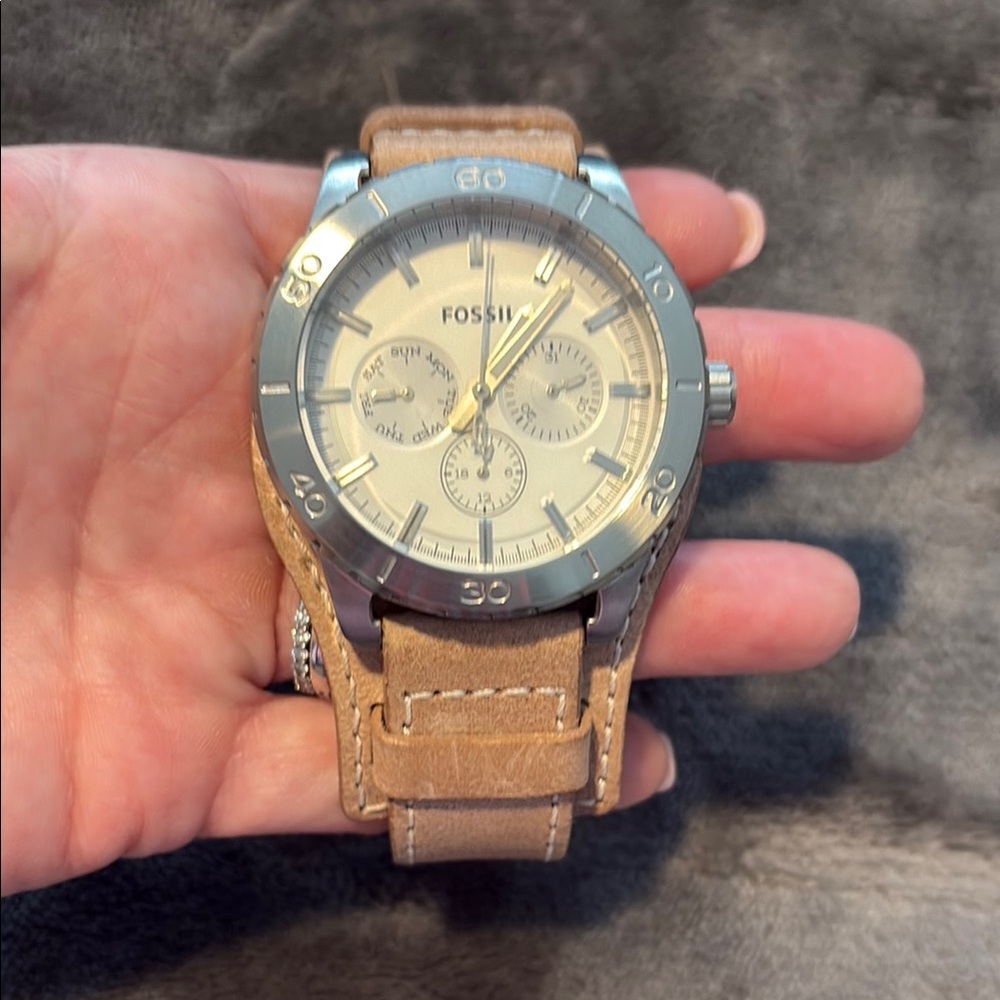 Fossil Beige and Silver Chronograph Watch